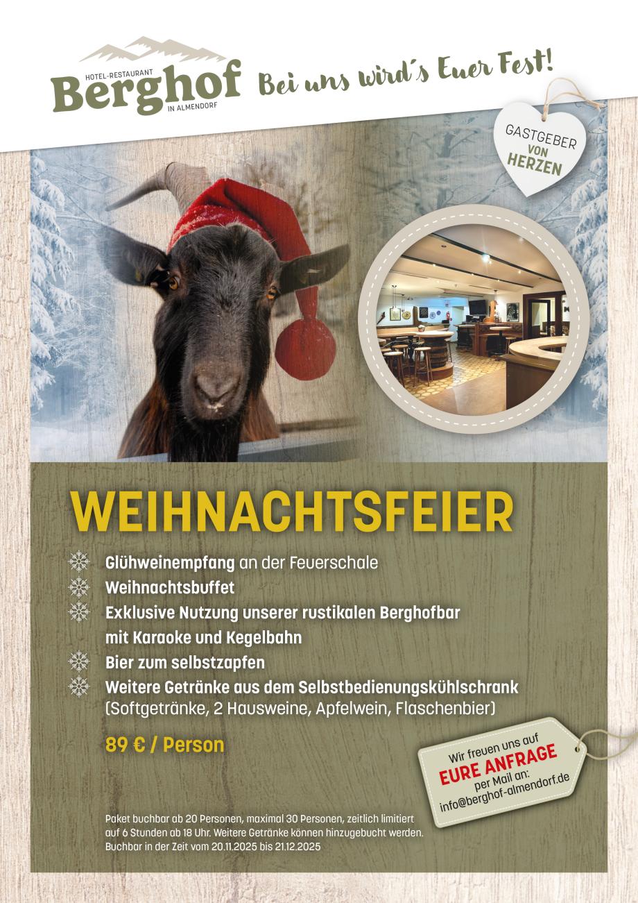 Ihre Weihnachtsfeier im Berghof Almendorf bei Fulda
